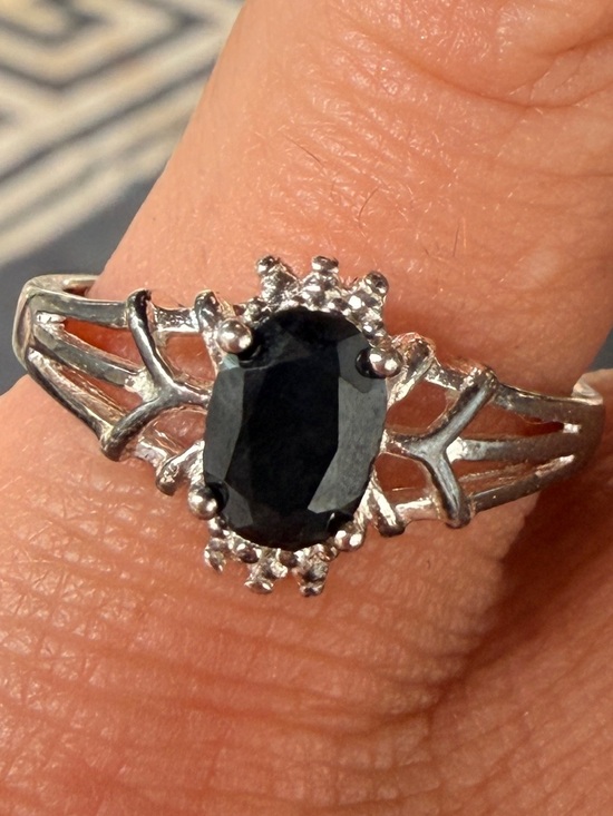 925 Sterling Silver Jewelry - VTG Black Sapphire Ring - Size 7